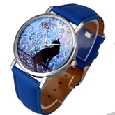 Cat Pattern Leather Band Analog Quartz Vogue Wrist Watch
